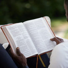 Load image into Gallery viewer, KJV, Thinline Large Print Bible, Vintage Series, Leathersoft, Brown, Red Letter