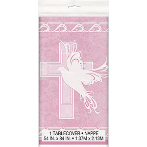 Plastic Table Cover | Dove Cross Pink