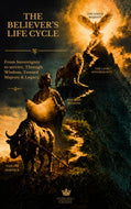The Believer’s Life Cycle book cover featuring an ox, a man, a lion and an eagle on a golden mountain path.