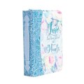 Bible Cover | Large Blue Floral | Love has been poured into our hearts | Romans 5:5