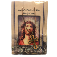 Olive Wood & Mother of Pearl Cross Necklace- Jesus Crown of Thorns