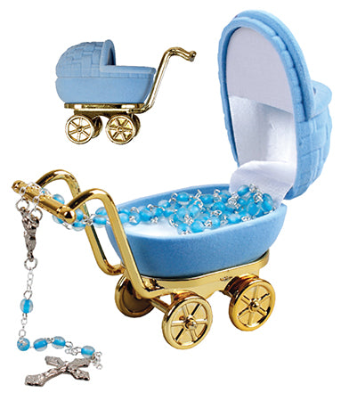 Baby's First Rosary Beads in Pram Case - Blue