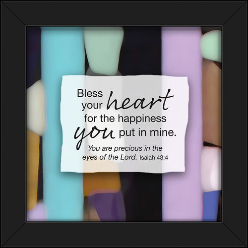 Plaque - Reflections Series. Black Framed 7in X 7in Plaque With Mosaic Design. Bless Your Heart - Isaiah 43:4