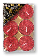  Christmas Tea Lights/Red/Glitter/Pack 6
