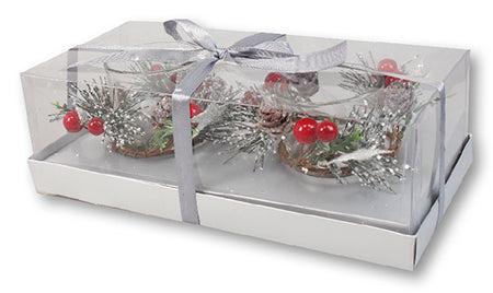 Glass Christmas Candle holder Set/Silver