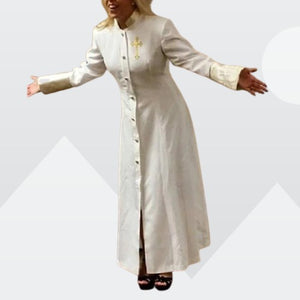 Women's White Cassock with Gold trim.