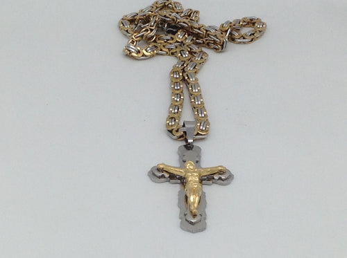 GOLD  AND SILVER PLATED  NECKLACE  WITH CROSS  PENDANT