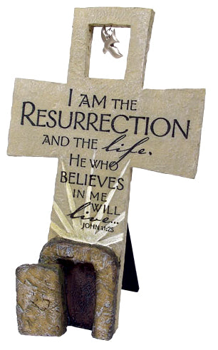 Sculpture Resurrection Desktop Cross With Dove In The Middle (John 11:25)