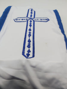 WHITE AND BLUE AMURE WITH 1 CROSS