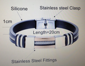 12mm Men's Health Casual Stainless Steel Bracelet- Silicone Chain- Fashion Bangle Bracelet