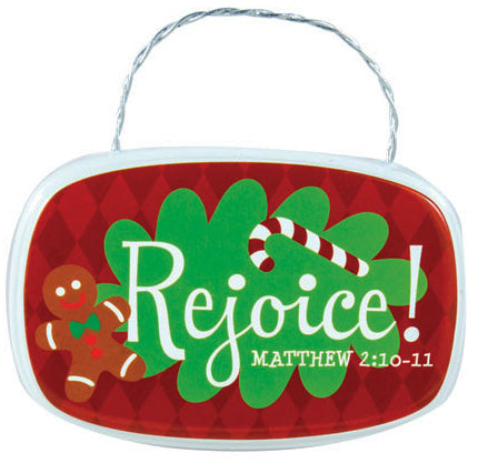 Hanging Plaque - Oval - Retro Plaque Ornaments - Rejoice - Matthew 2:10-11 3.5 In X 2 In