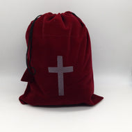 Burgundy Velvet Drawstring Pouch with Grey Cross Imprint